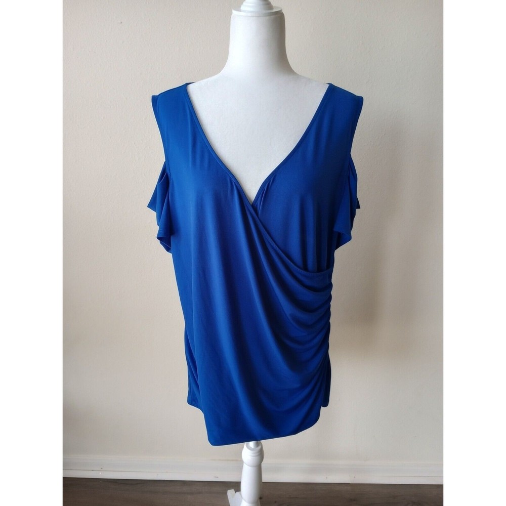 Torrid Woman's Size 3 (XXL) Royal Blue V Neck Off Shoulder Pullover Blouse